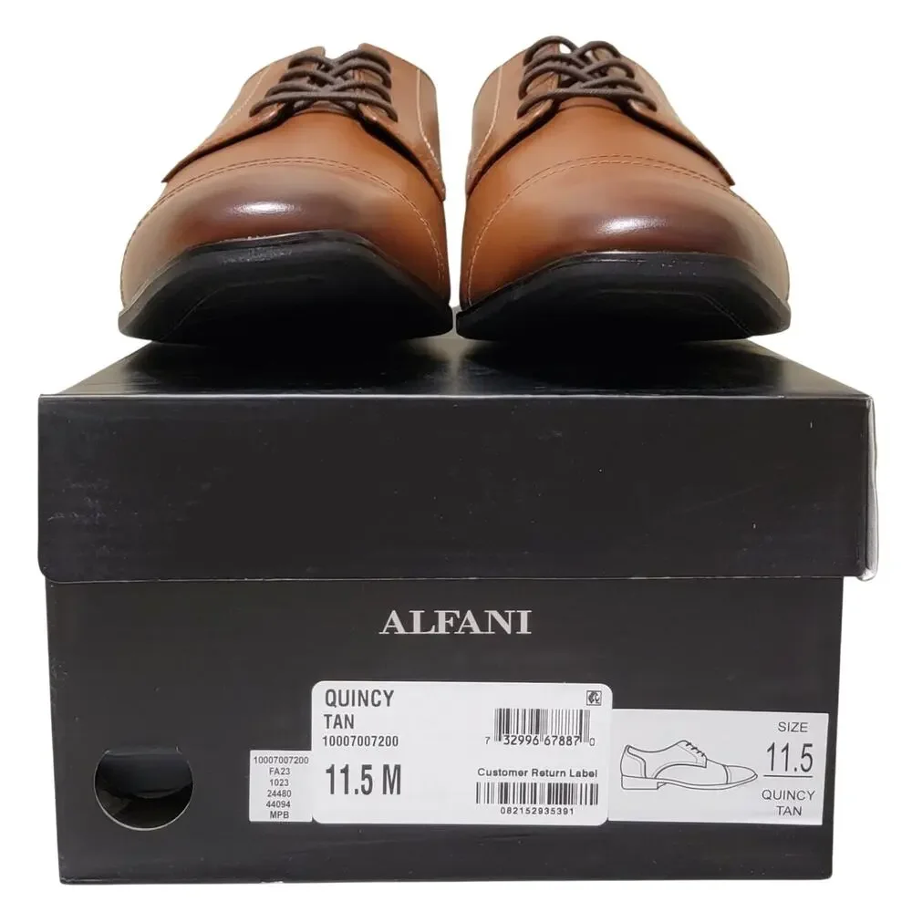 Alfani Men Cap Toe Derby Oxfords Quincy Size US 11.5M Tan Brown Faux Leather